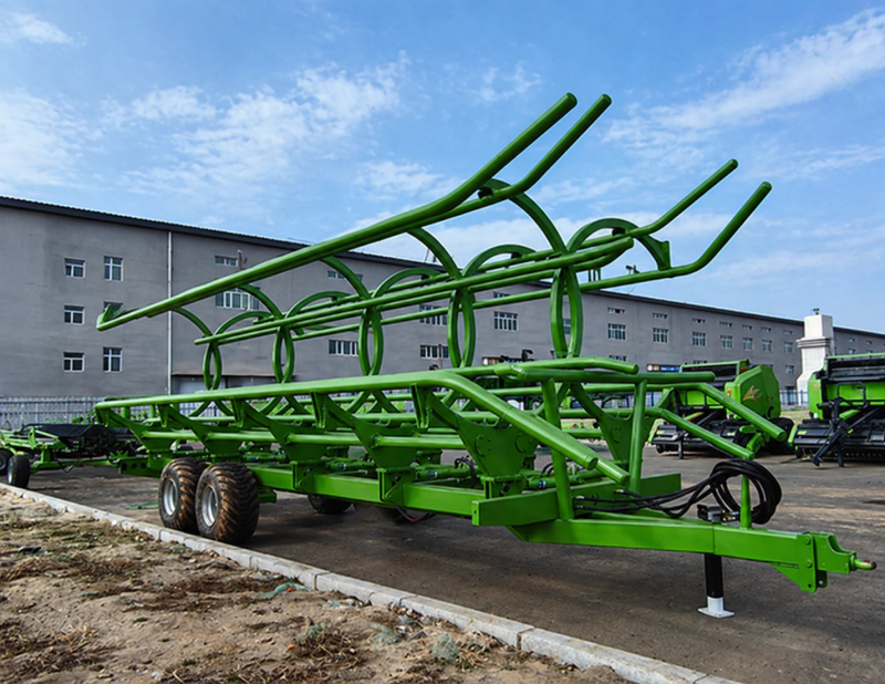 Heavy-duty Round Baler Pickup And Transport Vehicle operating smoothly in a massive agricultural field