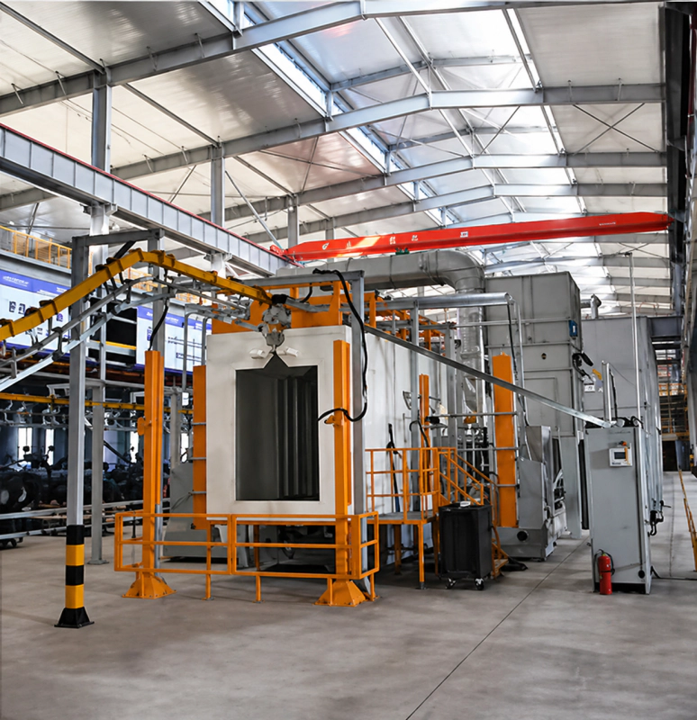 Factory engineers assembling heavy-duty gearboxes and cutting mechanisms